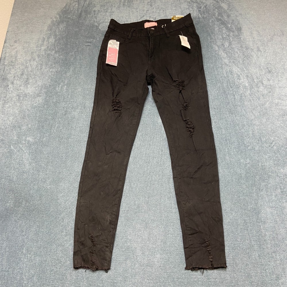 Pink Ivy Jeans Womens 7/28 Black Denim Stretch Skinny Fit Distressed Frayed Hem